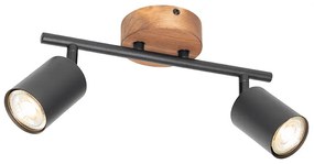Faretto industriale nero con legno inclinabile 2 luci - Jeana