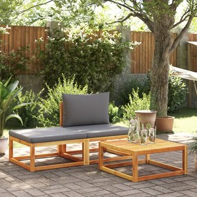 Set divano da giardino 3pz con cuscini legno massello di acacia