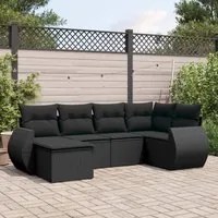 Set Divano da Giardino 6 pz con Cuscini Nero in Polyrattan 3253992