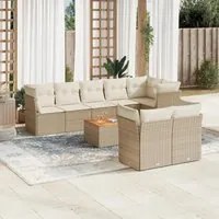 Set Divano da Giardino 9 pz con Cuscini Beige in Polyrattan 3223734