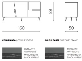 Madia credenza 3 ante inserti Marmo Nero con scocca Antracite GIRONA con 5 piedini