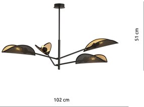 Lampadario 4 Luci Eridano In Acciao Nero E Oro Con Bracci Mobili
