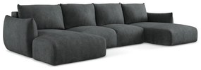 Divano angolare grigio scuro allungabile (a U) con rivestimento in ciniglia Leila – Makamii
