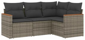 Set divani da giardino 4 pz con cuscini in polyrattan grigio