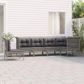 Set divani da giardino 6 pz con cuscini in polyrattan grigio