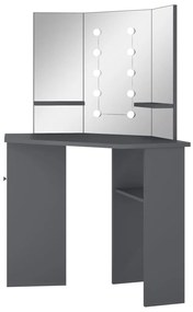 Tavolino da trucco angolare con led grigio 111x54x141,5 cm
