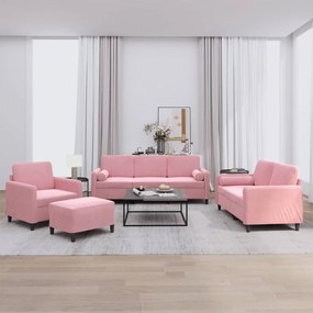 Set Di Divani 4 Pz Con Cuscini Rosa İn Velluto /