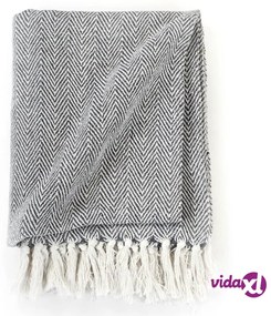 vidaXL Copriletto in Cotone a Spina di Pesce 160x210 cm Blu Marino
