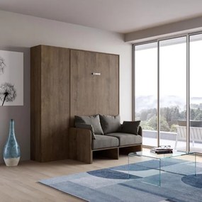 Letto a scomparsa 120 cm una piazza e mezza con colonna Noce KENTARO SOFŔ