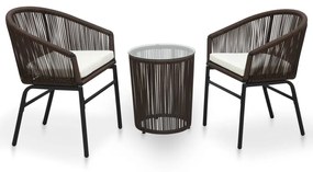 Set da bistrot 3 pz con cuscini in polyrattan marrone