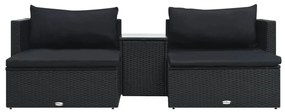 Set divani da giardino 5 pz con cuscini in polyrattan nero