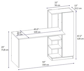 Scrivania Libreria Con Anta Laterale 150x55x120H Effetto Legno Ryan