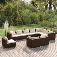 Set Mobili da Giardino 10 pz con Cuscini in Polyrattan Marrone