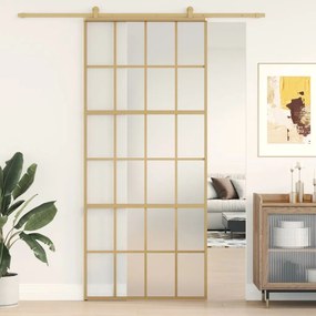 Porta Scorrevole Dorata 90x205 Vetro Smerigliato Esg Alluminio /