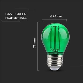 Lampadina LED FILAMENT G45 E27/2W/230V verde