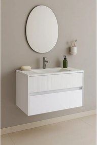Mobile da bagno sospeso sotto lavabo Niwa 2 cassetti L 89.5 x H 50 x P 45.5 cm bianco laccato opaco cannettato