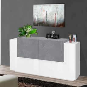 Mobile credenza New Coro L 160 x H 86 P 45 cm bianco lucido, grigio cemento e grigio