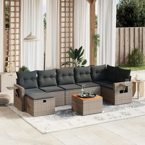 Set divano da giardino 8 pz con cuscini grigio in polyrattan