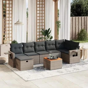 Set divano da giardino 8 pz con cuscini grigio in polyrattan