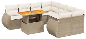 Set divano da giardino 9 pz con cuscini beige in polyrattan