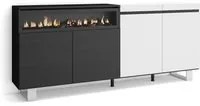 Credenza Mobile Cucina 200x87x35cmcon 4 Porte Camino elettrico, Design industriale colore Bianco e nero