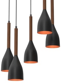Lampadario a sospensione con filo MUZA 5xE27/15W/230V nero/marrone/rame/faggio