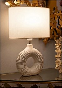 Lampada da tavolo bianca in ceramica con paralume in tessuto (altezza totale 43 cm) Seta – Mauro Ferretti