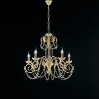 Lampadario in ferro Avorio Decape e Oro strass damasco cinque luci 63x h65 cm