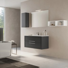 Mobile Bagno Sospeso 80 Cm Due Cassetti Specchio Con Lampada Led 81x70 Cm Savini "Maya 2"