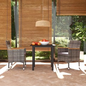 Set da pranzo per giardino 3 pz con cuscini polyrattan grigio