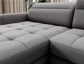 Divano angolare grigio chiaro allungabile/con contenitore (con penisola a destra/a U) e rivestimento in velluto Berrto – ELTAP