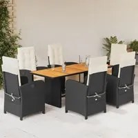 Set da Pranzo da Giardino 7 pz Nero con Cuscini in Polyrattan 3212502