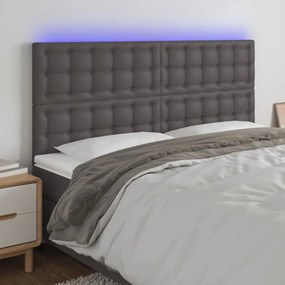 Testiera A Led Grigio 180x5x118/128cm İn Similpelle /