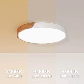 Plafoniera LED Rotonda 36W CCT Ø500mm Legno/Bianco