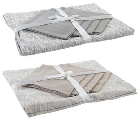Tovaglia e tovaglioli DKD Home Decor Beige Cotone Bianco (150 x 150 x 0.5 cm) (36 x 35 x 0,5 cm) (2 pezzi)