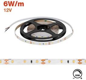 Striscia LED 2835/60 12V 6W/m IP20 5m Colore Bianco Caldo 3.000K
