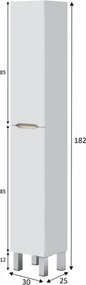 Colonna Da Bagno 2 Ante 30x25x182 Cm Con Piedini Lea Bianco Lucido