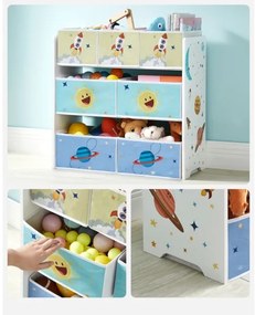 Scaffale bambini ANET con box tessuto blu/bianco
