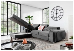 Divano angolare grigio allungabile/con contenitore (con penisola a sinistra/con chaise lounge) e rivestimento in velluto Grayson – ELTAP