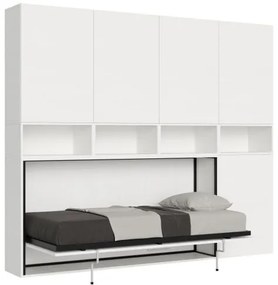 Letto a scomparsa singolo Kando con armadio libreria multifunzionale, L.266,5 P.39,2 H.226,7 cm (aperto P.106 cm) / Bianco Frassino