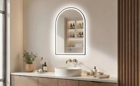 Specchio irregolare con illuminazione LED in una cornice in alluminio nero