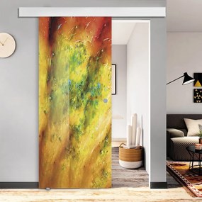 Porta scorrevole Astratto in cristallo multicolore, L 88 x H 215 cm, con binario Atelier bianco Reversibile