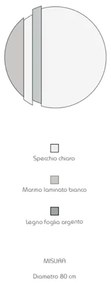 Specchio moderno 80 cm con decori foglia argento e effetto marmo bianco - KEVIN