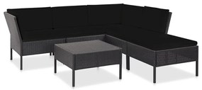 Set Divani da Giardino 6 pz con Cuscini in Polyrattan Nero