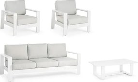Salotto Da Esterno In Alluminio Divano 3 Posti 2 Poltrone Con Tavolino Baltic Bianco Bizzotto