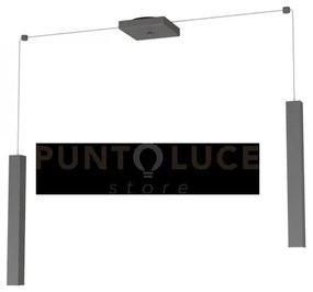 Square tube sospensione 2 luci grigio antracite cavo cm.250 con bas...