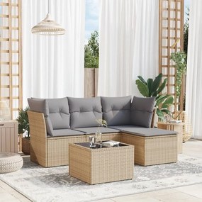 Set divano da giardino 5 pz con cuscini beige in polyrattan