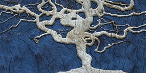 Stampa su tela – Albero astratto su legno con contrasto blu
