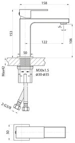 Sapho - Miscelatore per lavabo CUBEMIX 15 cm, finitura oro opaco