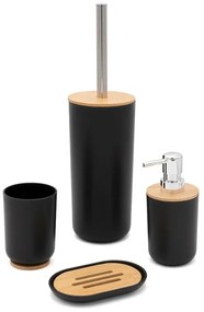 Set completo accessori bagno da appoggio in abs nero e bamboo Surf